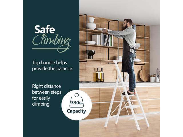 WOA WOA 4 Step Ladder for 10 Feet High Ceiling, Lightweight Foldable Ladder with Non-Slip Wide Pedals, Step Stool with Safe Handrail, Space Saving...