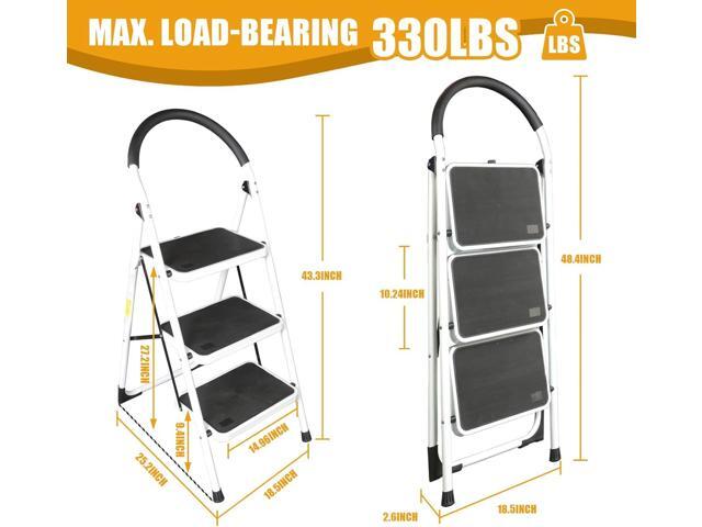 Big Red 3 Step Ladder, 400lbs Ergonomic Folding Stool with Anti-Slip Pedal, Step Stool with Padded Handle for Kitchen, Household, Offices,...
