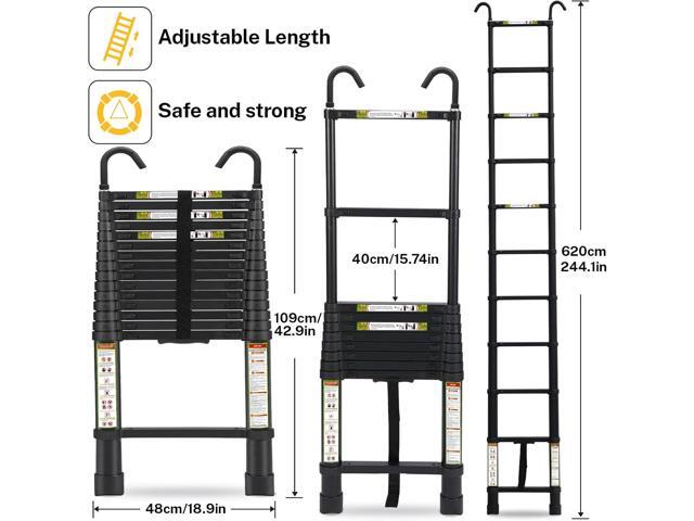 Telescopic Ladder, 20.34FT RIKADE Aluminum Telescoping Ladder with Stable Hook and Non-Slip Feet, Portable Extension Ladder for Household and...