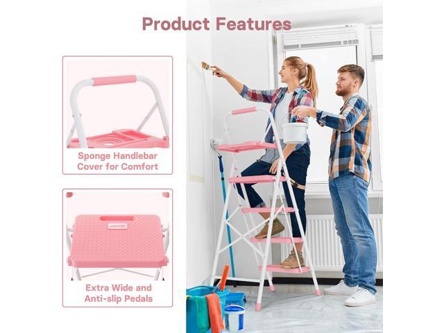 BONTEC 4-Step Ladder, Folding Step Stool with Tool Platform, Wide Anti-Slip Pedals, Max Load Capacity 400lbs Sturdy Steel Ladder, Lightweight...