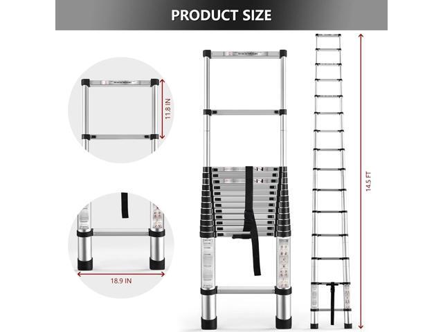 findmall 14.5FT / 4.4M Aluminum Telescopic Ladder Folding Step Inward Sliding Retraction Extension Ladder Multi-Use Non-Slip Collapsible Ladder...