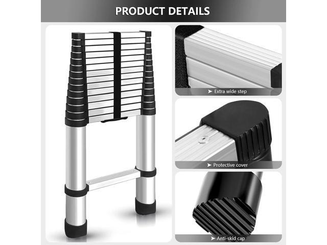 findmall 14.5FT / 4.4M Aluminum Telescopic Ladder Folding Step Inward Sliding Retraction Extension Ladder Multi-Use Non-Slip Collapsible Ladder...