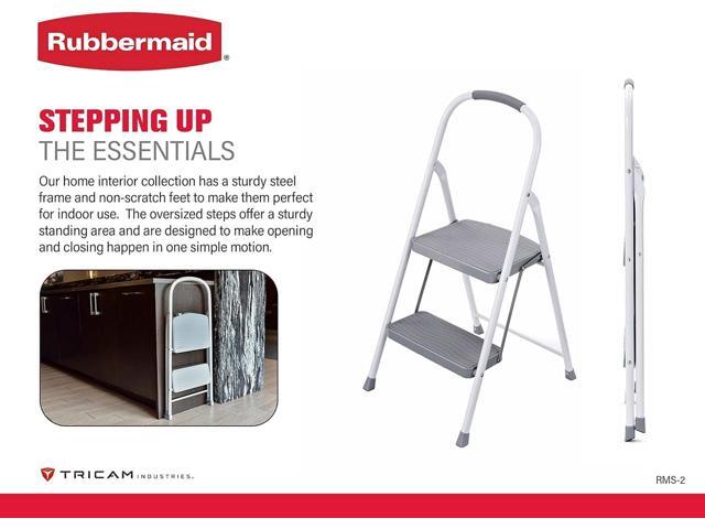 Rubbermaid 2-Step Steel Step Stool Ladder with Hand Grip, ANSI Type 2 Duty Rating, 225 lb Capacity, White