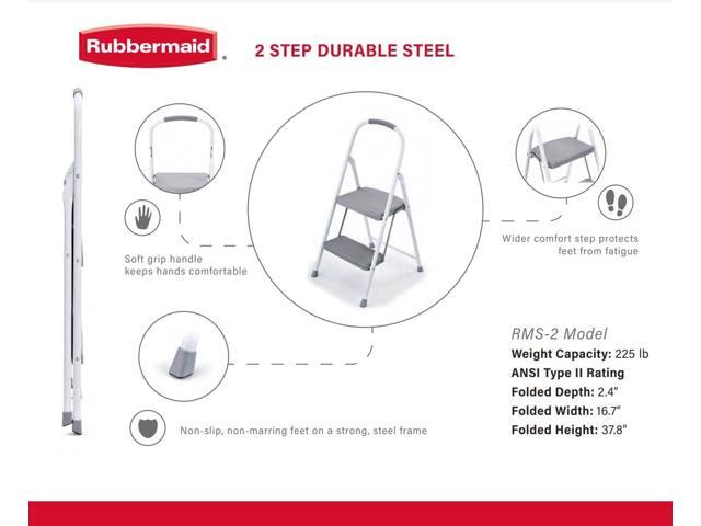 Rubbermaid 2-Step Steel Step Stool Ladder with Hand Grip, ANSI Type 2 Duty Rating, 225 lb Capacity, White