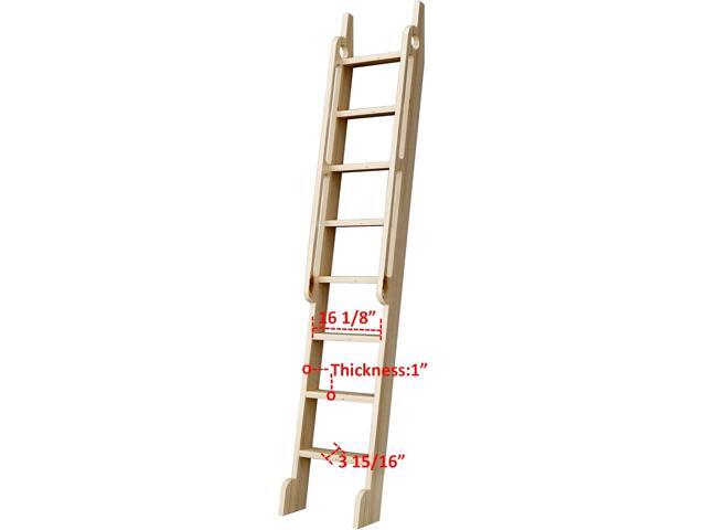 DIYHD 96' Unfinished Rolling Library Wooden Step Ladder with Glab Handle,No Sliding Hardware