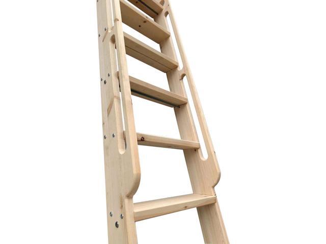DIYHD 96' Unfinished Rolling Library Wooden Step Ladder with Glab Handle,No Sliding Hardware