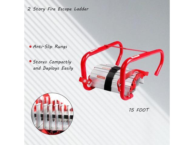 Emergency Escape Ladder Fire Ladder 2 Story Portable Safety Ladder with Anti-Slip Rungs, 15 Ft