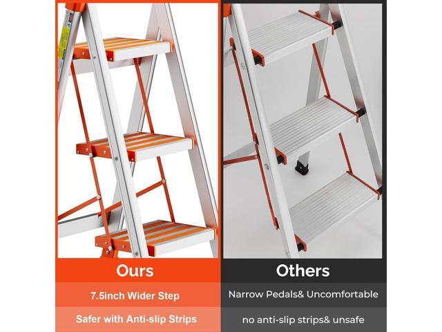 LUISLADDERS 3 Step Stool, Foldable Lightweight Step Ladder, Aluminum Anti-Slip with Rubber Hand Grip, 350lbs Capacity, Home and Kitchen Anti-Slip...