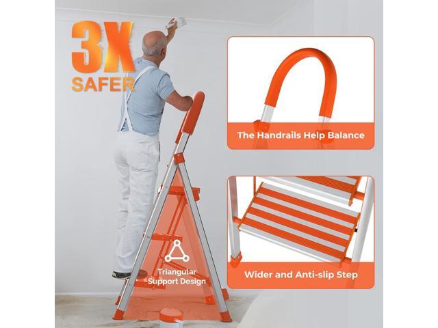 LUISLADDERS 3 Step Stool, Foldable Lightweight Step Ladder, Aluminum Anti-Slip with Rubber Hand Grip, 350lbs Capacity, Home and Kitchen Anti-Slip...