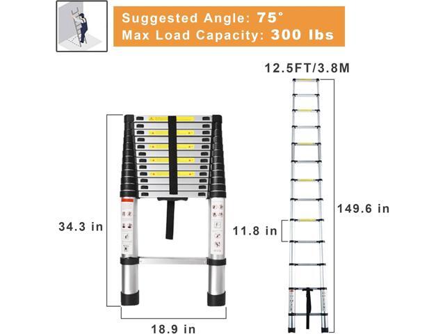 Telescoping Extension Ladder 12.5 FT, Folding Telescopic Aluminum Ladders, Lightweight Collapsible Ladder Step for RV Roof Attic Home, 300 LB...