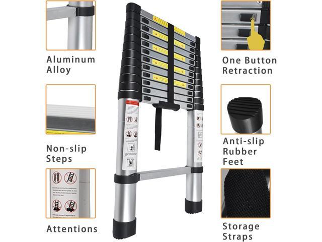 Telescoping Extension Ladder 12.5 FT, Folding Telescopic Aluminum Ladders, Lightweight Collapsible Ladder Step for RV Roof Attic Home, 300 LB...