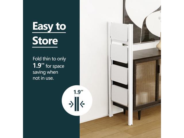 WOA WOA 4 Step Ladder, Folding Step Stool with Wide Pedals, Sturdy Steel Ladders with Anti-Slip Feet, Compact Kitchen Stepping Stool, Supports up...