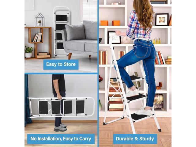ZENY 4 Step Ladder, Folding Step Stool with Wide Anti-Slip Pedal, 330lbs Sturdy Steel Ladder for Adults, Portable Steel Step Stool for Home Kitchen...