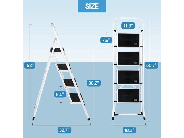 ZENY 4 Step Ladder, Folding Step Stool with Wide Anti-Slip Pedal, 330lbs Sturdy Steel Ladder for Adults, Portable Steel Step Stool for Home Kitchen...