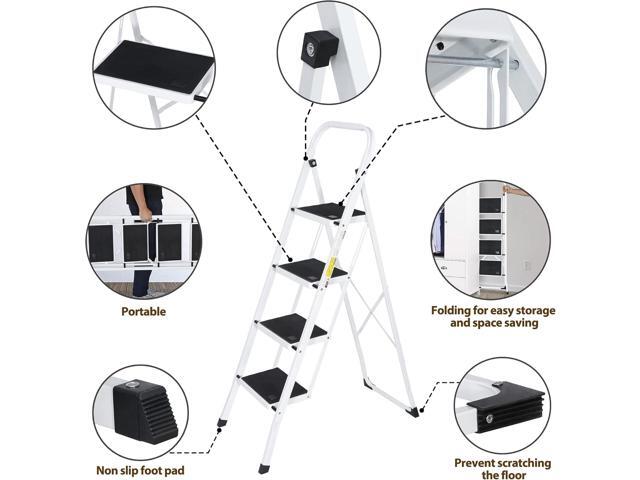Step Ladder 4 Step Folding Step Stool for Adult,Foldable Portable Sturdy Ladder,Wide Anti-Slip Pedal, 330 lbs Load Capacity,Lightweight Tall Step...