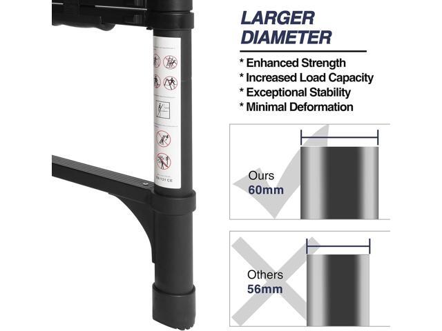 BOCOM 8.5 FT Aluminum Telescoping Ladder, Lightweight Multi-Purpose Collapsible Extension with 2 Triangle Stabilizers, Heavy Duty 330 lbs Max...