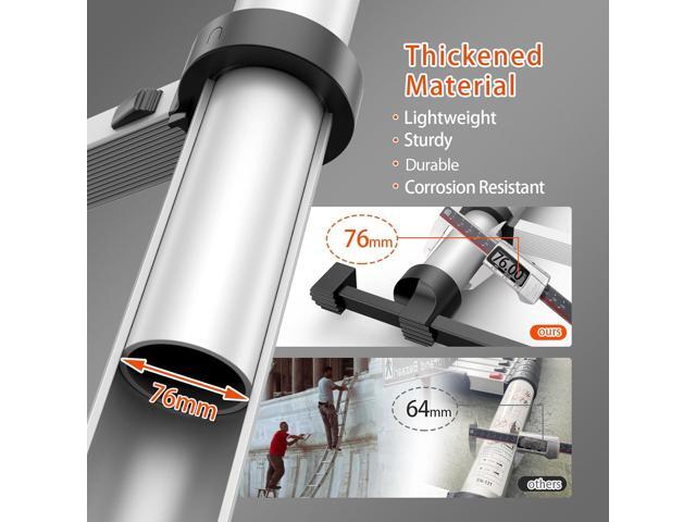 12.5FT Telescoping Ladder, Collapsible Ladder with Bottom Stabilizers, Slow Descent, and One-Key Retraction