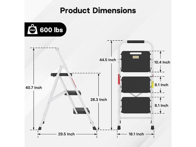 BONTEC 3-Step Ladder, Folding Step Stool with Wide Anti-Slip Pedals, Max Load Capacity 600lbs Sturdy Steel Ladder, Convenient Handgrip, Lightweight...