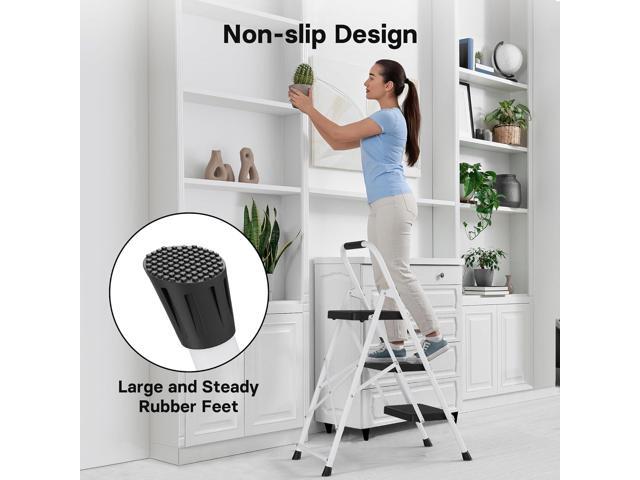 BONTEC 3-Step Ladder, Folding Step Stool with Wide Anti-Slip Pedals, Max Load Capacity 600lbs Sturdy Steel Ladder, Convenient Handgrip, Lightweight...