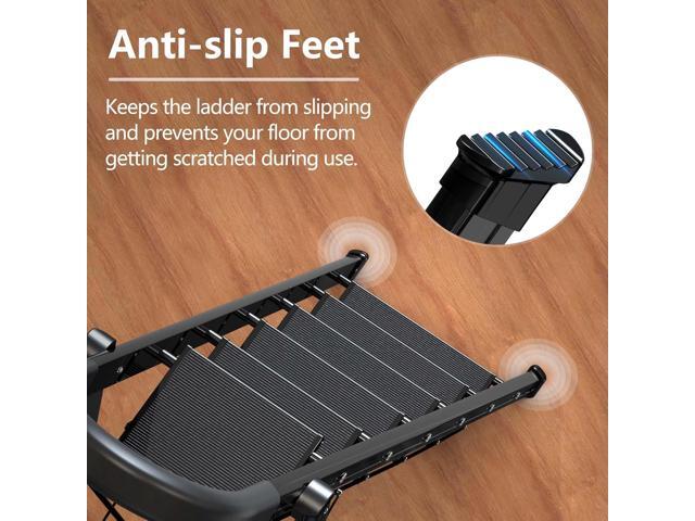 GameGem Lightweight Aluminum 6 Step Ladder Folding Step Stool Stepladders with Anti-Slip and Wide Pedal for Home and Kitchen Use Space Saving (Black)