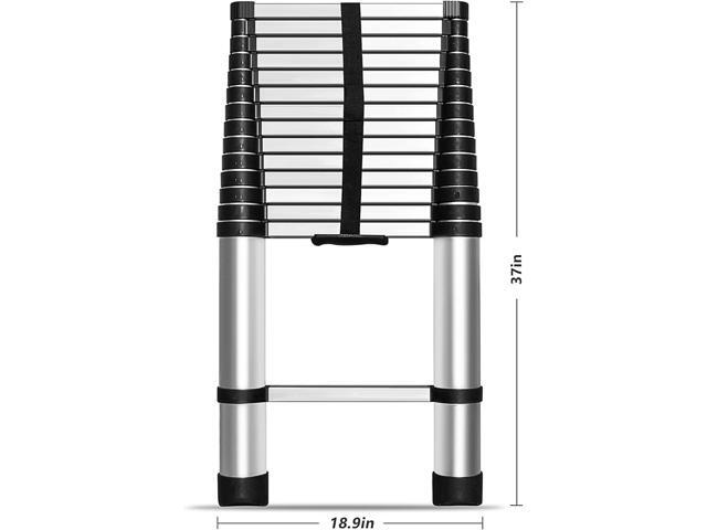 14.5 FT Telescoping Ladder 330 lbs Capacity Heavy Duty Aluminum Extendable Ladder Collapsible Locking Mechanism for Attic Household Use Outdoor Work