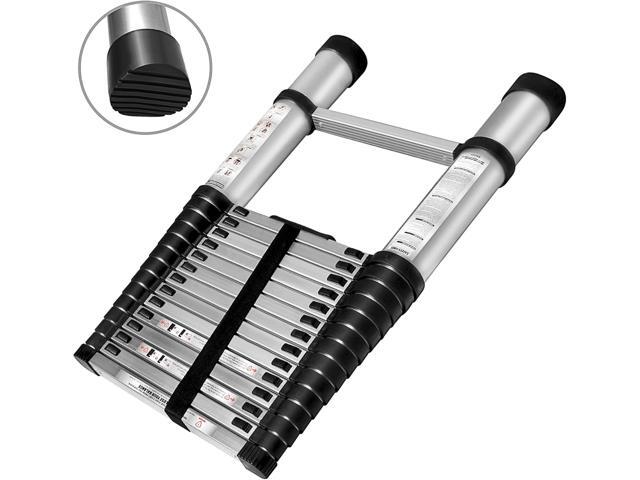14.5 FT Telescoping Ladder 330 lbs Capacity Heavy Duty Aluminum Extendable Ladder Collapsible Locking Mechanism for Attic Household Use Outdoor Work