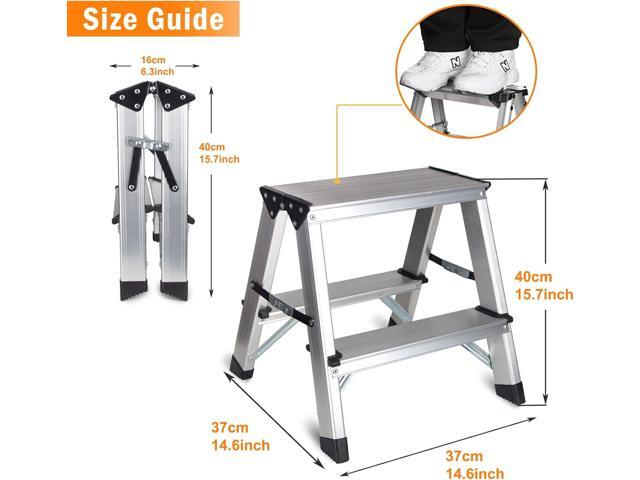 Two Step Ladder - Folding Small 2 Step Stool 330lbs with Non-Slip Feets, Aluminum Lightweight Metal Step Stool by CHEAGO, Portable Solid Handy Work...