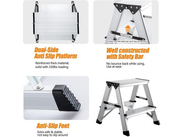 Two Step Ladder - Folding Small 2 Step Stool 330lbs with Non-Slip Feets, Aluminum Lightweight Metal Step Stool by CHEAGO, Portable Solid Handy Work...