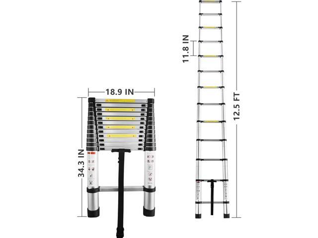 WFLNHB 12.5 FT Telescoping Ladder One Button Retraction Aluminum Extension Ladder Collapsible Ladder Suitable for Outdoor or Indoor