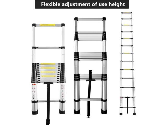 WFLNHB 12.5 FT Telescoping Ladder One Button Retraction Aluminum Extension Ladder Collapsible Ladder Suitable for Outdoor or Indoor