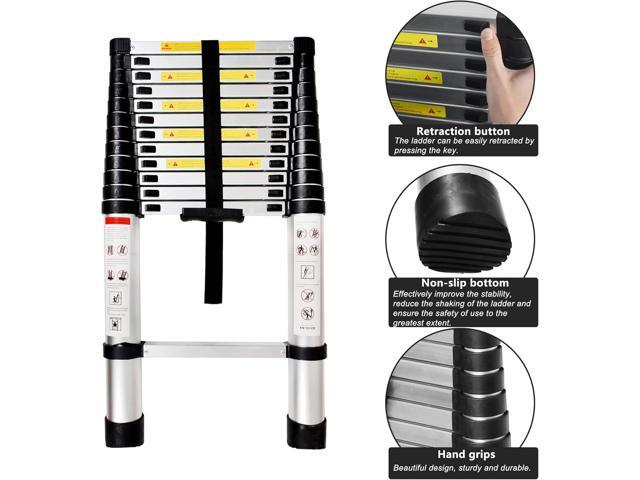 WFLNHB 12.5 FT Telescoping Ladder One Button Retraction Aluminum Extension Ladder Collapsible Ladder Suitable for Outdoor or Indoor