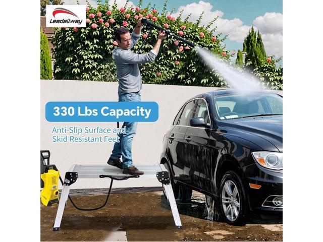 LEADALLWAY Aluminum Work Platform with Handle Step Ladder Heavy Duty Foldable Step Stool 330 Lbs Capacity