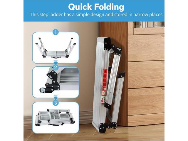 LEADALLWAY Aluminum Work Platform with Handle Step Ladder Heavy Duty Foldable Step Stool 330 Lbs Capacity