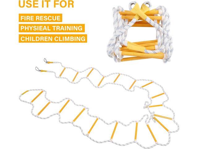Emergency Fire Escape Ladder Flame Resistant Safety Extension Rope Ladder with 2 Hooks, 2 to 5 Story Homes Reusable Compact Portable External...