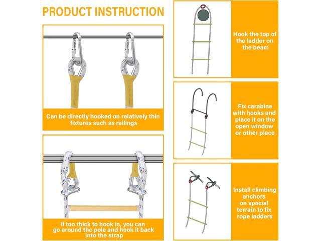 Emergency Fire Escape Ladder Flame Resistant Safety Extension Rope Ladder with 2 Hooks, 2 to 5 Story Homes Reusable Compact Portable External...