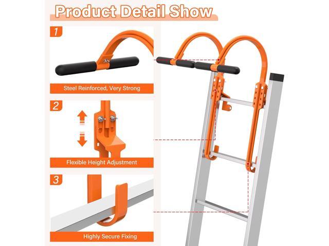 2 Pack Ladder Hooks for Roof Ridge with Wheel,Heavy Duty Ladder Roof Hook with Rubber Grip T-Bar,Upgrade Load-Bearing Steel Bars Extension Ladder...