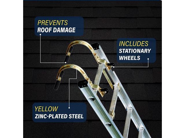 Tie Down 2-Pack Heavy Duty Zinc Plated Steel Ladder Roof Hook with Wheel Rubber Grip T-Bar for Damage Prevention Fast and Easy Setup to Access...