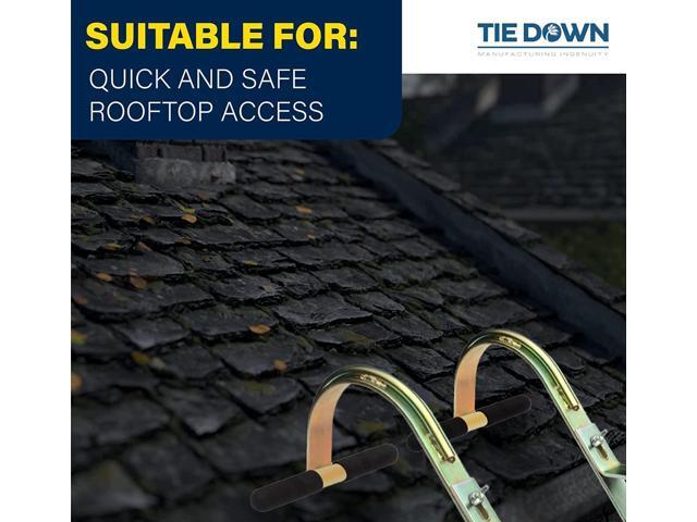 Tie Down 2-Pack Heavy Duty Zinc Plated Steel Ladder Roof Hook with Wheel Rubber Grip T-Bar for Damage Prevention Fast and Easy Setup to Access...