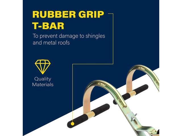 Tie Down 2-Pack Heavy Duty Zinc Plated Steel Ladder Roof Hook with Wheel Rubber Grip T-Bar for Damage Prevention Fast and Easy Setup to Access...