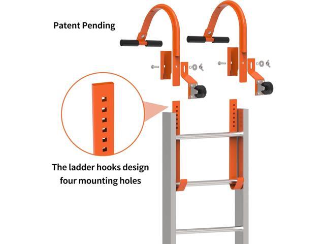 Ladder Roof Hook 2 Pack with Wheel Heavy Duty Steel Ladder Stabilizer, Roof Ridge Extension, Wheel Rubber and Rubber Grip T-Bar for Damage...