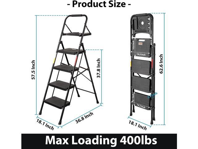 BONTEC 4-Step Ladder, Folding Step Stool with Tool Platform, Wide Anti-Slip Pedals, Max Load Capacity 400lbs Sturdy Steel Ladder, Lightweight...