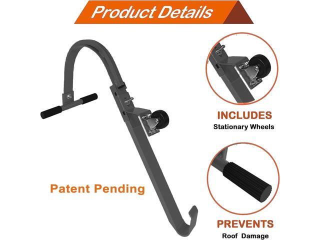 Roof Ladder Hook with Wheel Heavy Duty Ladder Stabilizer for Roof Ridge Extension Ladder, Rubber Grip T-Bar for Damage Prevention Lock Jaw Ladder...