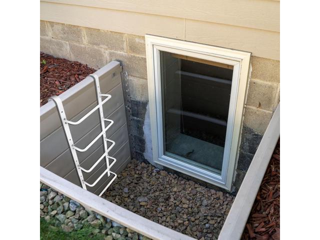 5-Rung Window Well Ladder Hooked, Heavy Duty Steel Fire Escape Ladder, Powder-Coated Basement Egress Window Ladder Wall Mounted Ladder 56.2' Lx17.9...