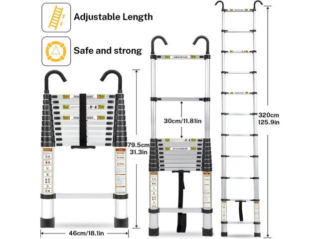 Telescopic Ladder, 10.5FT RIKADE Aluminum Telescoping Ladder with Non-Slip Feet and Stable Hook, Portable Extension Ladder for Household and...