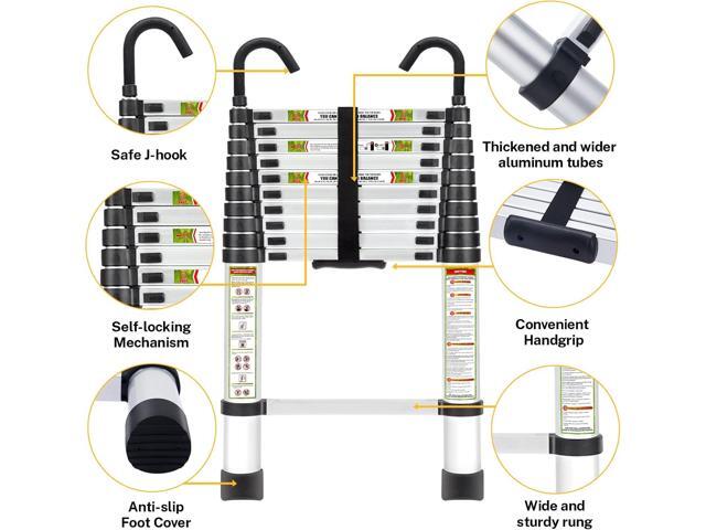 Telescopic Ladder, 10.5FT RIKADE Aluminum Telescoping Ladder with Non-Slip Feet and Stable Hook, Portable Extension Ladder for Household and...