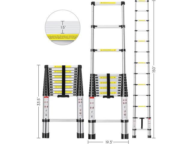Telescoping Ladder, 12.5FT Aluminum Extension Ladder with 2 Replacement of Non-Slip Rubber Cover, 330 lb. Load Capacity, Collapsible Telescopic...
