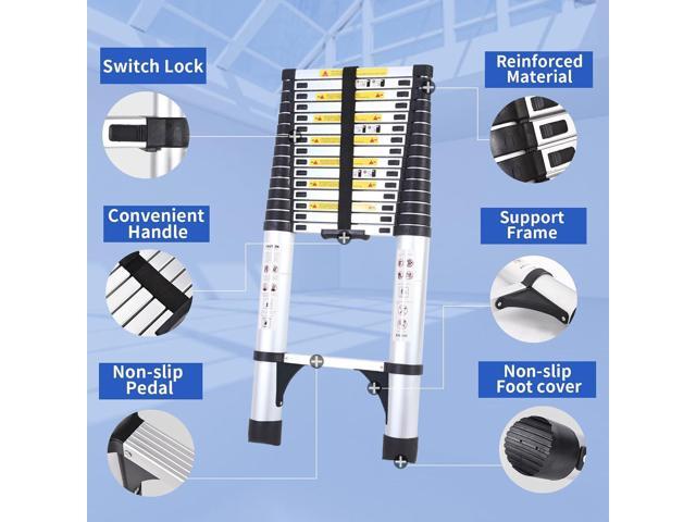JADDUO Telescoping Ladder 20.3 FT Extension Ladder Aluminum Lightweight Telescopic Ladder with 2 Triangle Stabilizers Telescoping Attic Ladder RV...