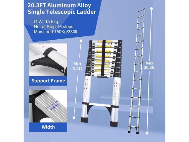JADDUO Telescoping Ladder 20.3 FT Extension Ladder Aluminum Lightweight Telescopic Ladder with 2 Triangle Stabilizers Telescoping Attic Ladder RV...