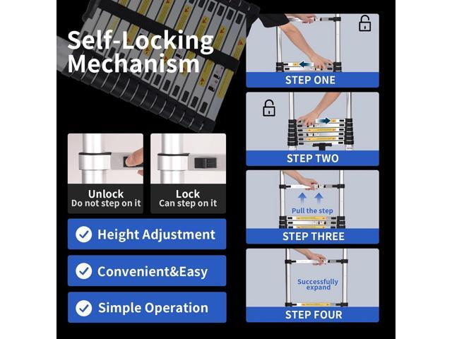 JADDUO Telescoping Ladder 12.5 FT Extension Ladder Aluminum Lightweight Telescopic Ladder with 2 Triangle Stabilizers Telescoping Attic Ladder RV...