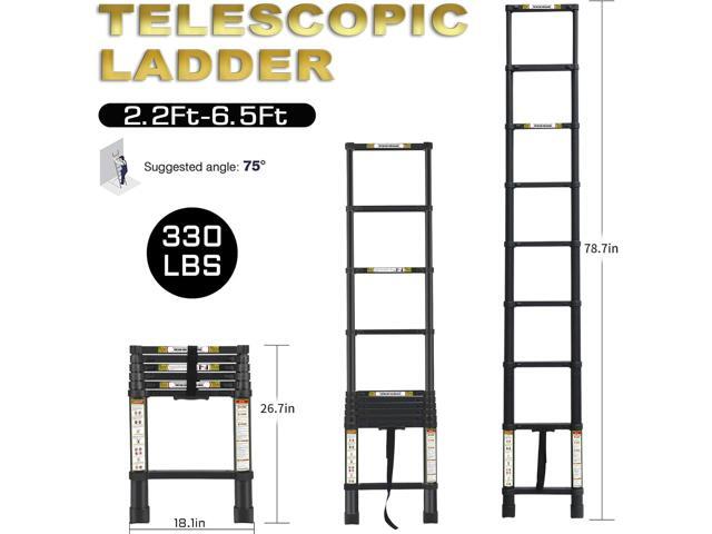 RIKADE Telescoping Ladder 6.5FT & Attic Ladder, Heavy Duty Aluminum with Non-Slip Feet, 330lb Capacity for RV, Attic, Roof & Multi-Surface Use